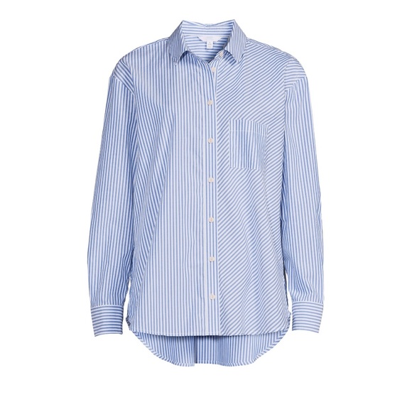 Time and Tru Tops - Oversized button down pinstripe shirt goes from board room to weekend!
